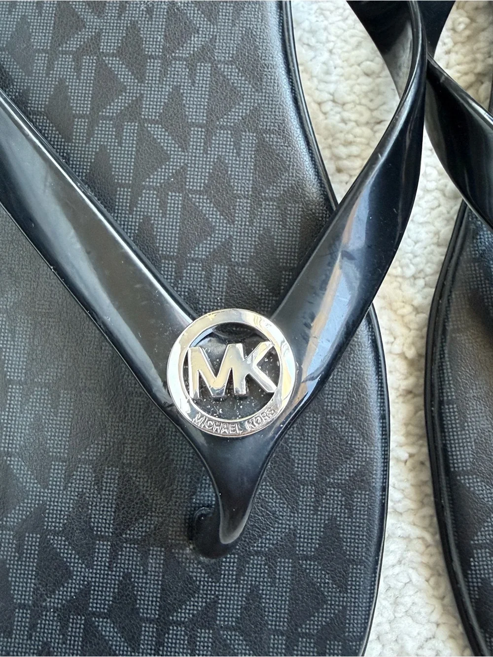Michael Kors Black MK Logo Jelly Thong Sandals